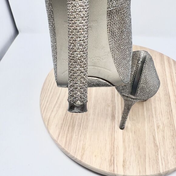 Enzo Angiolini Gold Glitter Peep Toe Platform Heels Demario Leather 9 M - Picture 7 of 16